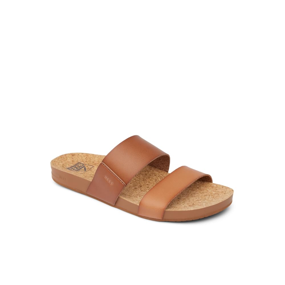 REEF Cushion Vista Women's Fashion Slide Sandal, Vegan Leather Strap, Ultra Soft Cushion Footbed