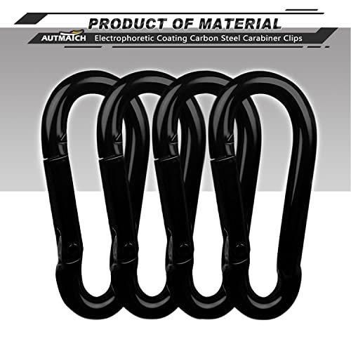 Autmatch Carabiner Clips, 3" Carbon Steel Spring Snap Hook Caribeener Clips Buckle Pack Grade Heavy Duty Carabiners Quick Link For Camping, Fishing, Hiking, Traveling, Black, 4 Pack #TOP1