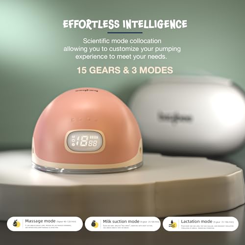 Image of Baybee CuddleFlow Double Wearable Electric Breast Pump for Mothers | Portable Breast Pump Electrical Machine with 3 Modes (Lactation, Milk Suction, Massage) & 15 Suction Levels | Automatic Breast Milk Pump with Rechargeable 1500mAh Battery & LED Display | Hands-Free, BPA-Free 180ml Milk Cup | Quiet, Compact & Premium Carry Case (Orange)