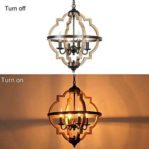 Lampundit 4-Light Orb Farmhouse Chandelier Stardust Finish Handmade Rustic Vintage Wood Light Fixture for Dining Room, Living Room, Foyer, Kitchen (Colour: Brown) - Image 6
