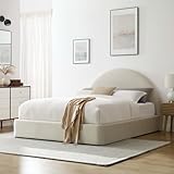 Modway Resort King Size Platform Bed with Arch Shaped Round Headboard in Alabasterain-Resistant Performance Velvet King Bed, King Size Bed Frame, Soft Cloud Bed Frame, No Box Spring Needed
