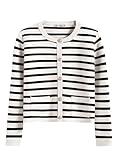 ANRABESS Women Striped Cardigan Sweaters Button Down Cropped Knit Lady Jackets Coat 2025 Fall Outfits Spring Trendy Clothes White and Black Medium