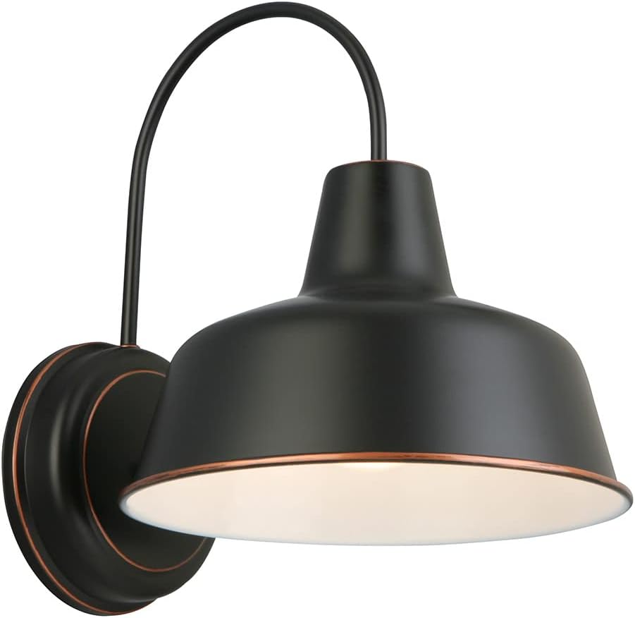 Design House Mason Farmhouse Gooseneck Barn Light, Outdoor Exterior Porch or Patio Wall Light Fixture, Oil Rubbed Bronze, 8 Inch Diameter, 1-Pack, 519504