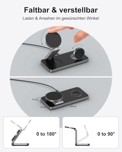 3-in-1 Ladestation für Samsung, Faltbar Kabelloser Ladegerät für Galaxy S26/S25/S24/S23/Z Fold/Flip Serie, Galaxy Watch Ultra/8/7/6/5, Galaxy Buds Pro/3/2, Inkl. 20W Netzteil-Schwarz