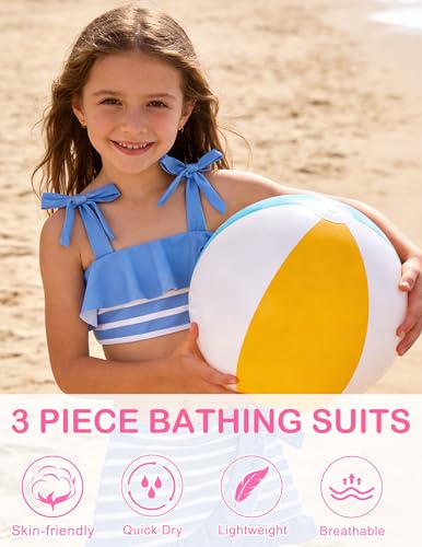 Image of ALISISTER Girls Swimsuit 3 Piece Bathing Suits Flounce Bikini Tankini Set Beach Swimwear with Cover Ups Skirt for 3-8 Years