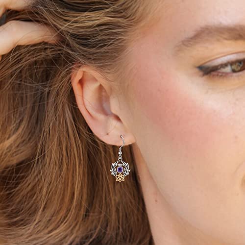 Scottish Thistle Earrings 925 Sterling Silver Celtic Knot Dangle Earrings For Women Purple Cz Earrings Mother's Day Jewelry Gifts For Girls Wife Daughter #TOP2