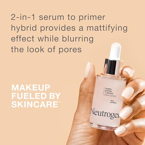 Neutrogena Shine Control Matte Booster Face Primer & Serum, Skin-Mattifying Serum-to-Primer with Rice Protein, Absorbs Excess Oil & Keeps...