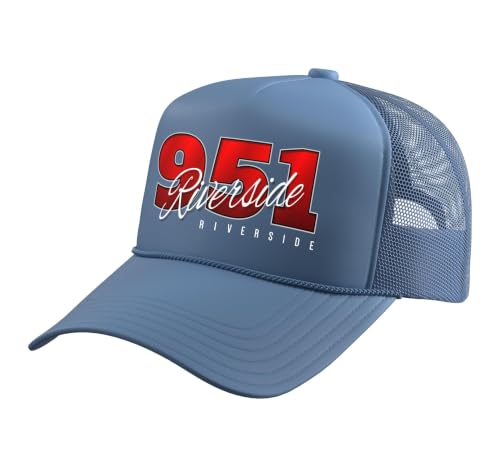 951 Riverside CA Area Code Hometown Pride Design Trucker Hat with Adjustable Mesh Back, Light Blue