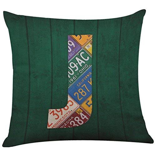 GIGIEU Throw Pillow Case Covers English Alphabet J 18 X 18 Inch Cotton Linen Cloth Pillow Cover Cushion Case Sofa Home Decor