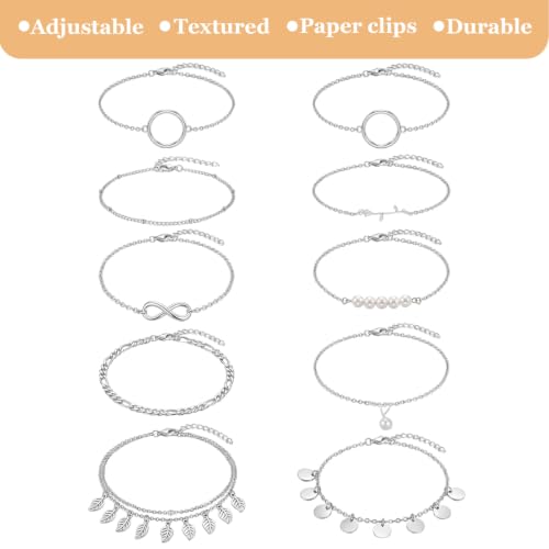 Image of 12pcs Gold /Silver Ankle Bracelets for Women Layered Waterproof 14k Cuban Link Chain Anklets Set Adjustable Dainty Summer Beach Gold Accessories Boho Bracelet Jewelry
