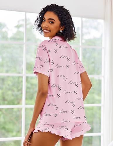 Image of Ekouaer Pajamas Set for Women Short Sleeve Sleepwear Button Down Pjs Lounge Sets Soft Nightwear