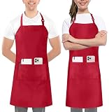 Utopia Kitchen - pack of 2 adjustable bib aprons with 3 pockets - Commercial apron for restaurant, home and kitchen - Adjustable neck strap - Extra long tie straps (vermell)