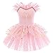 IMEKIS Robe de danse de ballet sans manches pour fille - Justaucorps de princesse cygne - Tutu brillant à volants - En tulle, Rose 01., 7-8 ans