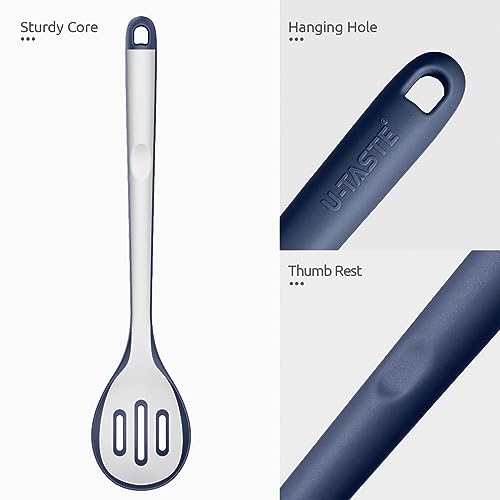Image of U-Taste Silicone Slotted Spoon, 13.3 inch Long Large Mix Spoon, Midnight Blue