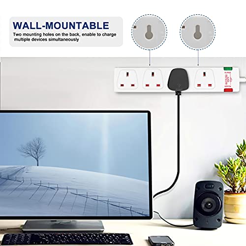 ExtraStar-4-Way-Extension-Lead-with-Surge-Protection-13A250V-Multi-Sockets-Power-Strips-3120W-Fused-UK-Plug-Wall-Mounted-Power-Socket-with-1M-Extension-Cord-White