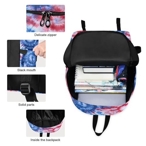 Backpack Lunch Box Set Large Capacity Travel Backpacks and Insulated Lunch Bag for Commute Hiking Picnic Blue Red Tie Dye Print3