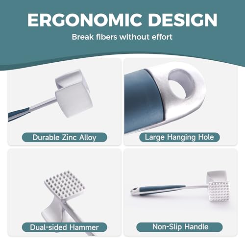 Image of KITEXPERT Meat Tenderizer Hammer with Comfortable-Grip Handle, Dual-side Mallet for Kitchen, Heavy Duty Pounder For Tenderizing Steak, Beef and Fish, Blue