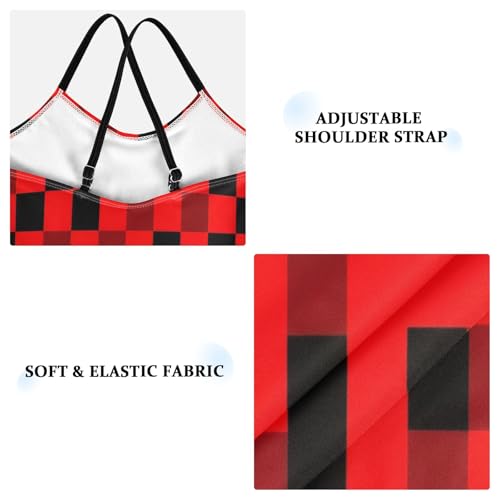 Bathing Suit for Toddler Girls, Summer Beach Bathing Suit 3-10 Y, Black Red Checkerboard3