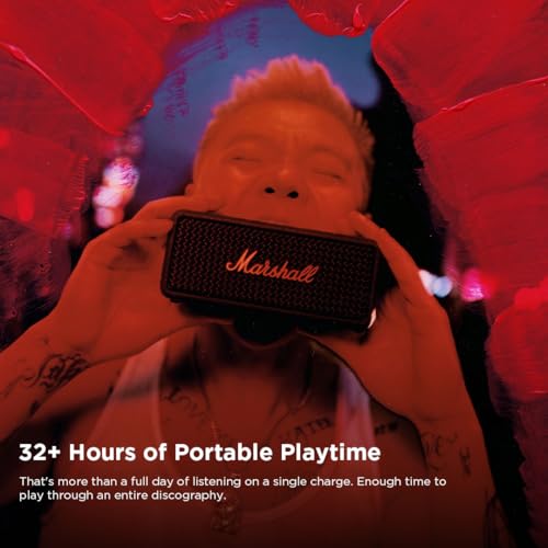 Image of Marshall Emberton III Compact Portable Bluetooth Speaker with 32+ Hours of Playtime, (360 Sound), Dust & Waterproof (IP67) - Black & Brass.