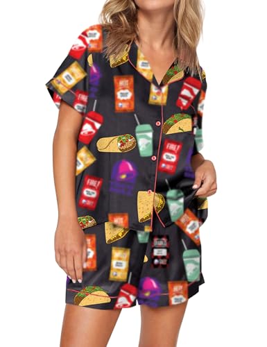 Womens Pajamas Shorts Set Satin Pj Set Women's Pajama Shorts Pjs for Print Black M - image 2