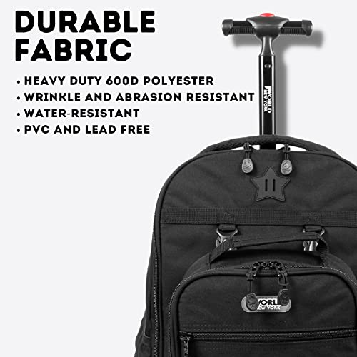 Image of J World Duo Kids Rolling Backpack With Lunch Box Set. School Bookbag on Wheels, Black