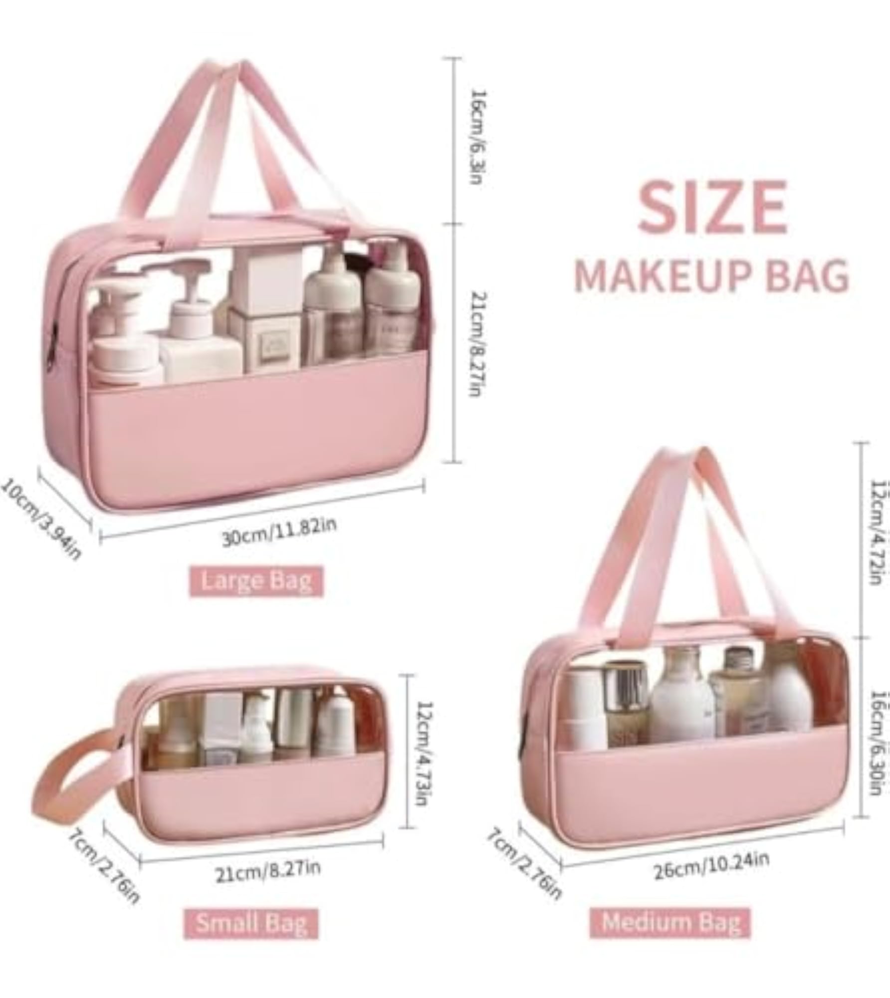 3 Pcs Clear Makeup Pouch Set, Waterproof Cosmetic Organizers