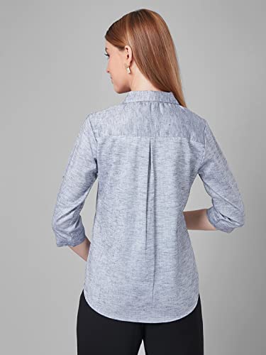Image of Style Quotient Women Solid Navy Viscose Rayon Semi Formal Shirt