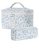 Makeup Bag, Floral Makeup Bag, Quilted Makeup Bag Set, Cotton Cosmetic Bag, Flower Travel Toiletry Bag, Coquette Aesthetic Floral Toiletry Organizer Bag