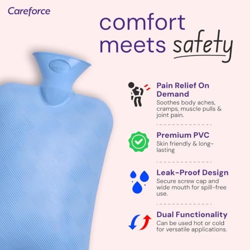 Image of Careforce - The Force Behind Your Health Hot Water Bag for Pain Relief Heating Pad for Periods Cramps, Muscle Aches Heat Pack for Back, Neck, Shoulder and Body Relief -Blue