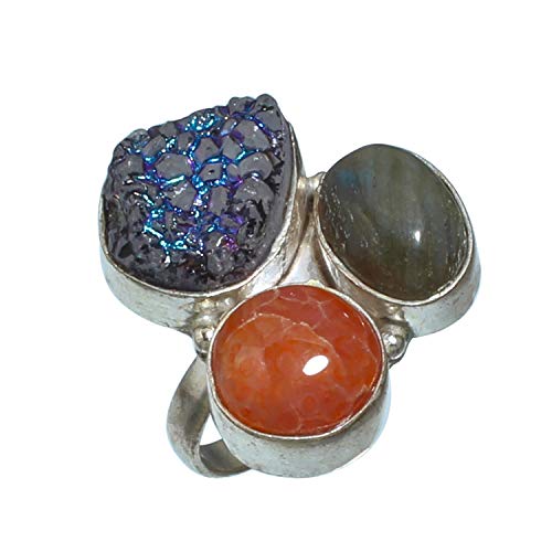 Bague en titane labradorite véritable fait main en argent 925 plaqué taille 8.5 SF-1857