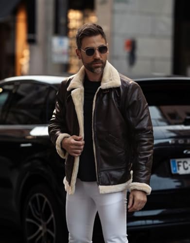 TLC Sheepskin Men's Shearling Aviator Jacket - Genuine Leather B3 Bomber Jacket with Fur - leather jacket with Fur Men3