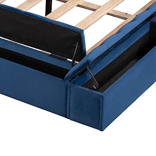 Softsea Full Upholstered Bed Frame With High Headboard, Velvet Floor Bed Frame With Storage Space On The 3 Sides #TOP6