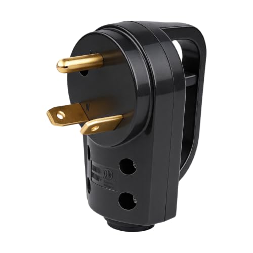 Rvhouse 30A RV Replacement Male Plug, TT-30P for 10/3 AWG Cord, Black
