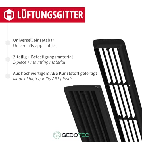 Gedotec Ventilation Grille, Black Plastic, 1 set - black - Image 3