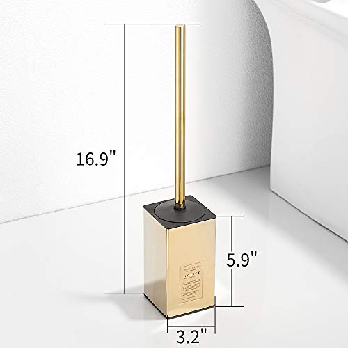 Image of Freestanding Toilet Brush Holder for bathrooms 304 Stainless Steel Toilet Brush Stand Square Storage and Organization Rust Resistant 17-inch high Polished Gold Finished