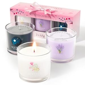 Candles Gifts for Women, Scented Candles Gift Set for Her, 3 Scented Votive Candles, Birthday Gifts for Women/Men (Black+Purple+White, 200g)