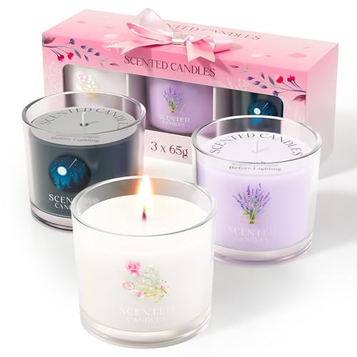Candles Gifts for Women, Scented Candles Gift Set for Her, 3 Scented Votive Candles, Birthday Gifts for Women/Men (Black+Purple+White, 200g)