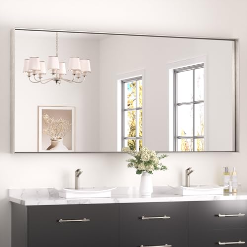 Image of Keonjinn 72x36 Inch Nickel Bathroom Mirror for Over Sink, Rectangular
