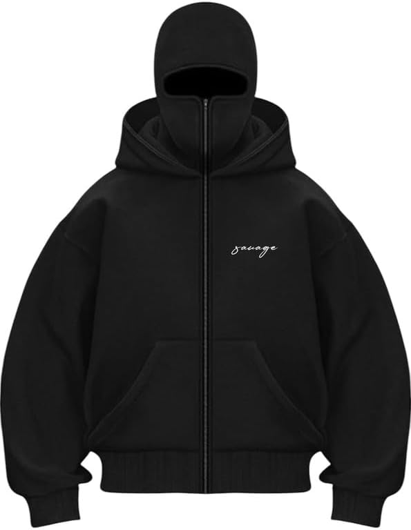 Balaclava zipper Hoodie for men 350 GSM Heavyweight Ninja Hoodies