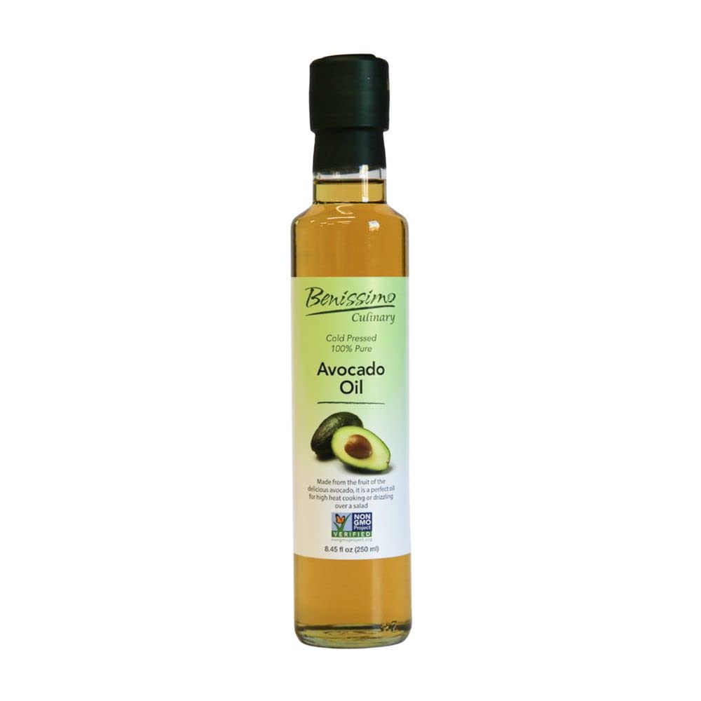 100% Pure Avocado Oil in Glass Bottle, Allergen-Free and Non-GMO, Premium Cold-Pressed Cooking Oil for Sautéing, Baking, Grilling, and Salad Dressings, 8.45 fl oz