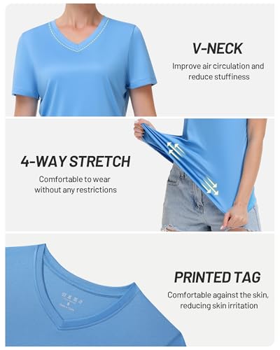 Image of Runhit Womens Workout Tops Short Sleeve UPF 50+ Athletic Sun Shirts Quick Dry V Neck T-Shirt Moisture Wicking Gym Hiking Tee
