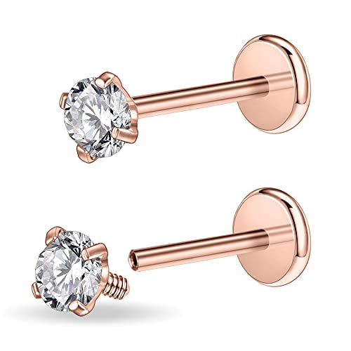 16G/18G/20G Flat Back Nose Stud Internal Thread CZ Piercing Jewelry