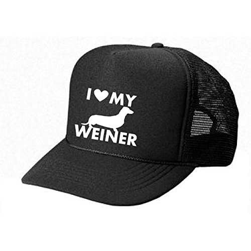 Women\'s Mens Unisex Trucker HAT - I Love My Weiner Dog - Cool Stylish Apparel Accessories (Black-White Print)