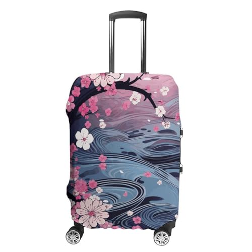 Travel Luggage Cover Elastic Suitcase Protector Anti-Scratch Washable Flower Japanese Style Luggage Sleeve Tsa Approved Carry on Covers Baggage Cover Fits 18-32 Inch Luggages