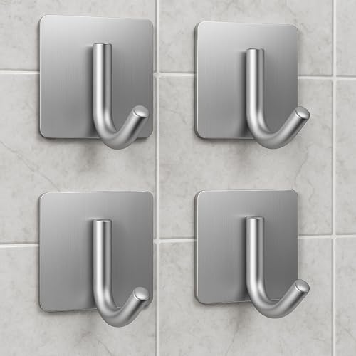 JIALTO 4 Pcs Self-Adhesive Stainless Steel Hooks Heavy-Duty ...