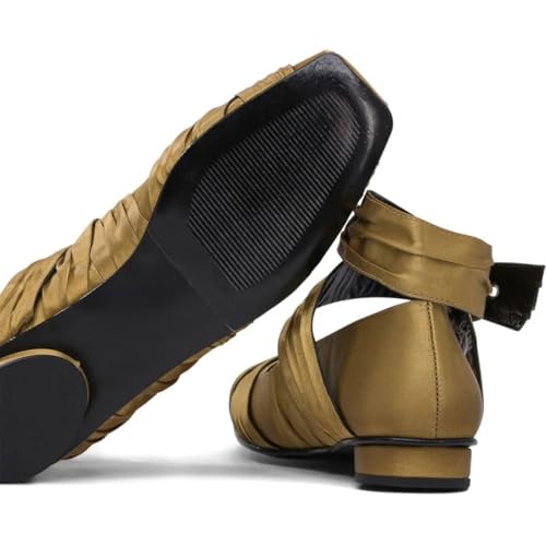 FYS Women's Vintage Square Toe Ballet Flats Lace up Ankle Strap Pumps Fashion Comfortable Daily Outfit Shoes Size 4-16 US3