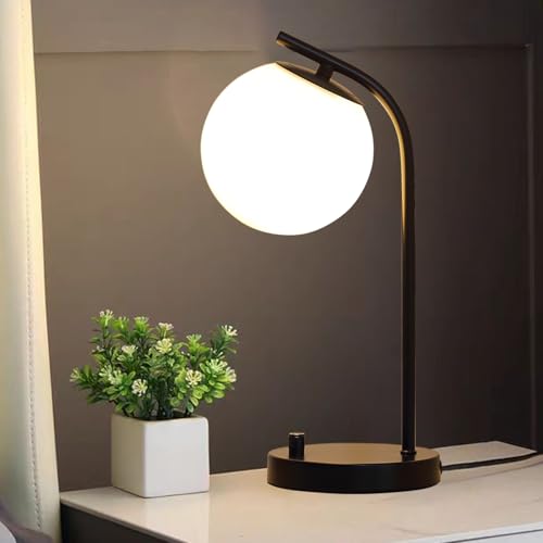 Asnwnyd Black Globe Dimmable Table Lamp Minimalist Nightstand Lamps Mid Century Modern Desk Lamp with Milk White Glass Shade Metal Base for Dorm, Living Room Bedroom, Office,Kids Room (Tall-Black)