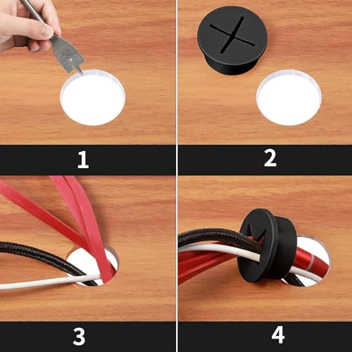 SWTYExt 12 Stück Kabeldurchlass 25mm Kabeldurchführung Schreibtisch Schwarz Tisch Kabeldurchführung Flexible Silikon Kabeldurchlass Schreibtisch mit 1 Bohrer für Schreibtisch Schule Büro Zuhause