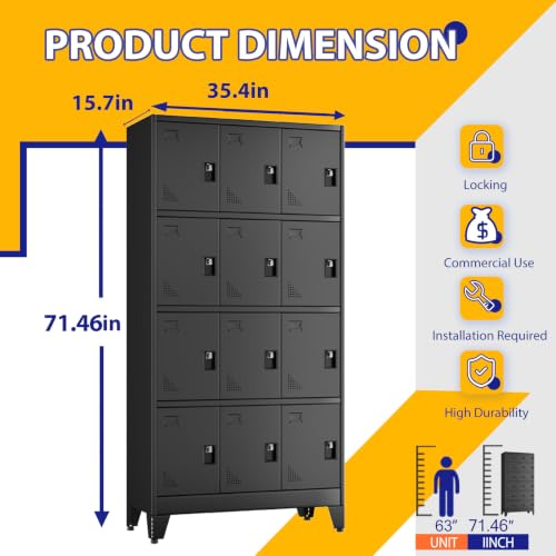Image of PAOFIN Metal Storage Lockers for Employees with Lock,Metal Storage Locker with 15 Doors for School Garage Office Gym Bedroom,Assembly Required,15 Door Black