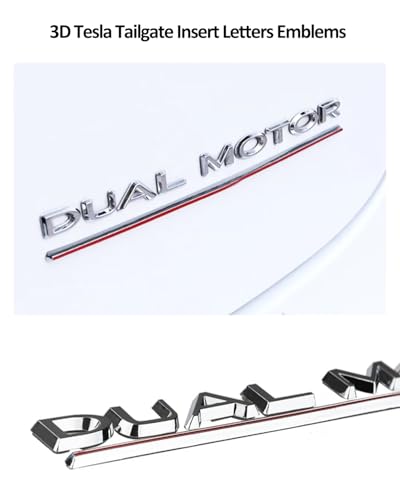 Image of 2025 Tesla Dual Motor Metal Letters Sticker Tailgate Letters Emblems for Tesla Model 3 Y S X Accessories Dual Motor Emblem Model Y Metal Raised Logo Tailgate Letters Silver